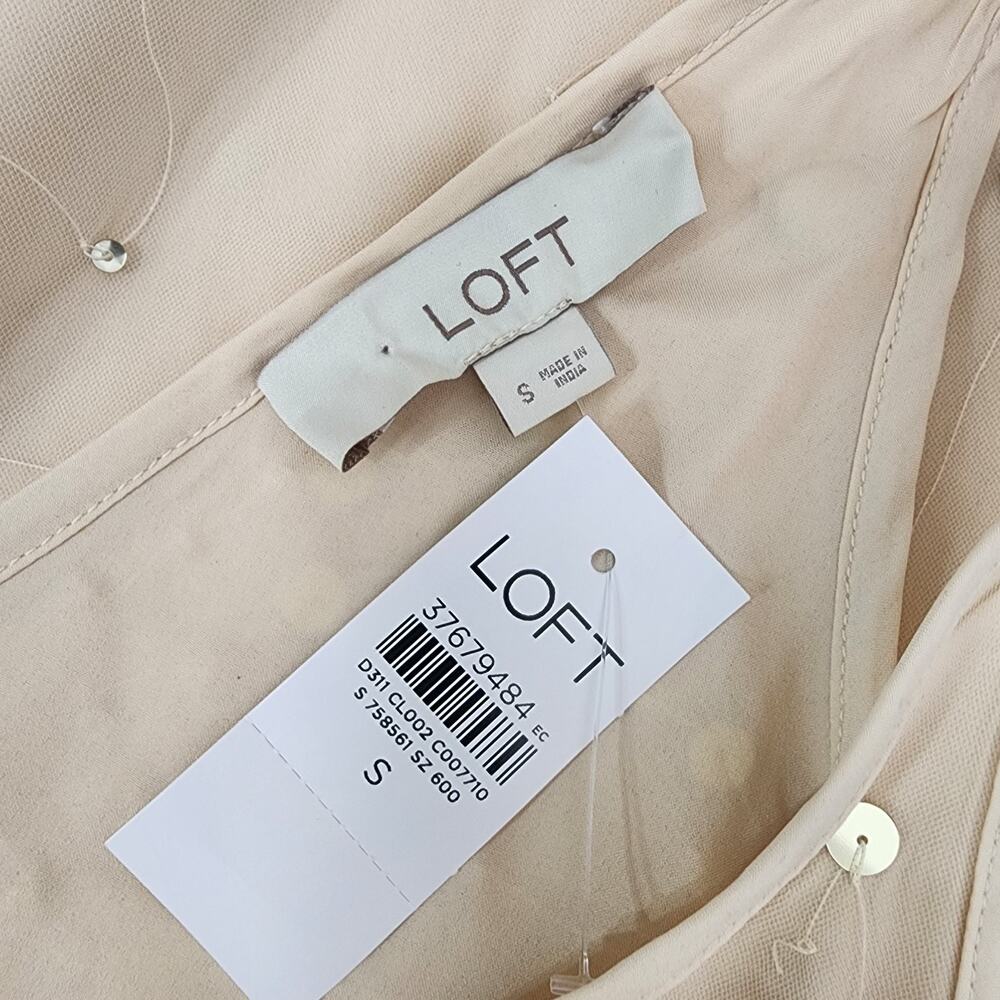 LOFT Women’s Embellished Double V Neck Tank Top Small Ecru Cloud Beige Relaxed - Picture 8 of 10